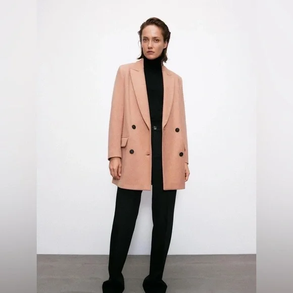 💫HP‼️💫 NWT ZARA Double-Breasted Coat in Pink, Size Medium - Picture 3 of 8